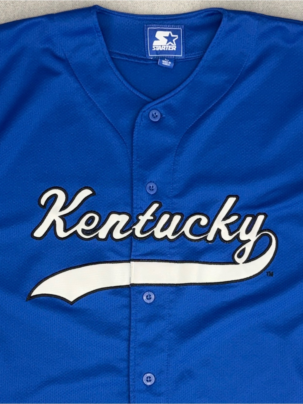 Y2K Starter Kentucky Wildcats Mens L Baseball Jersey Blue Button Embroidered VTG